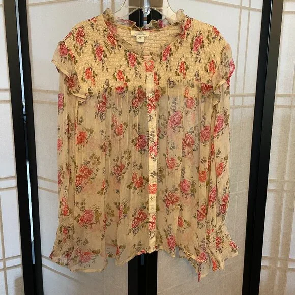 Sundance Amelia Cream Bloom Sheer Floral Blouse - Picture 2 of 8